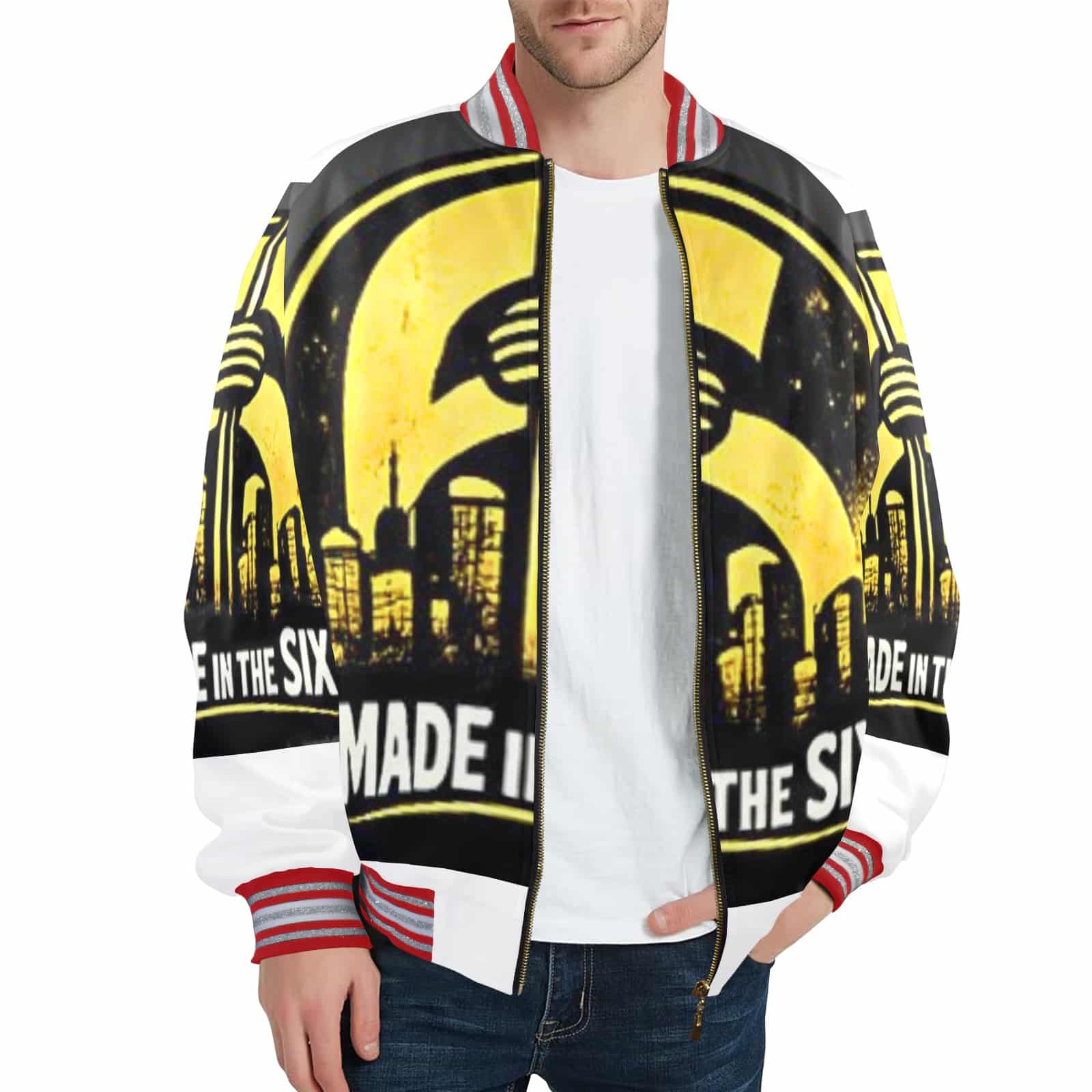 6IX Toronto New Men's Striped Trim Bomber Jacket - Image 6