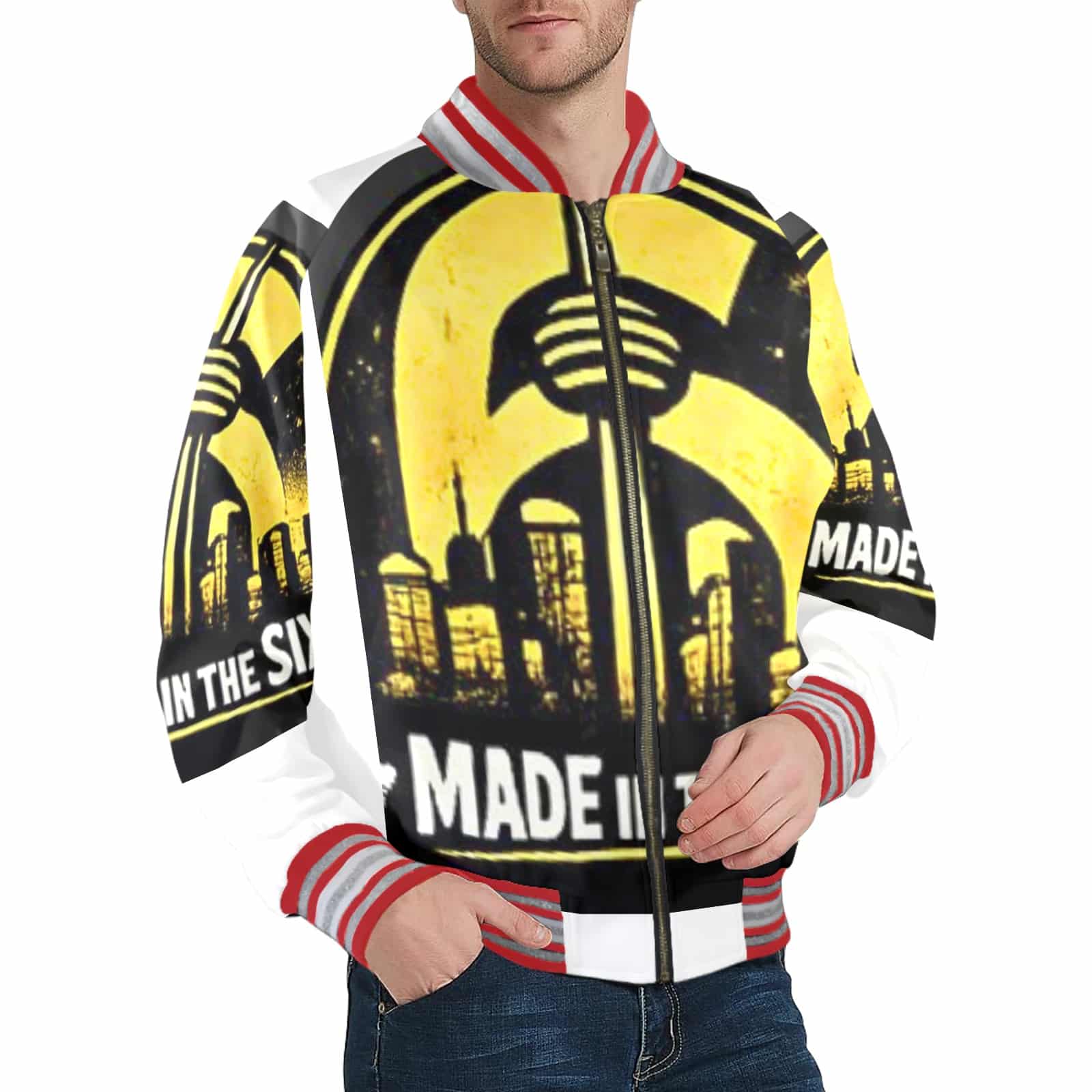 6IX Toronto New Men's Striped Trim Bomber Jacket - Image 7