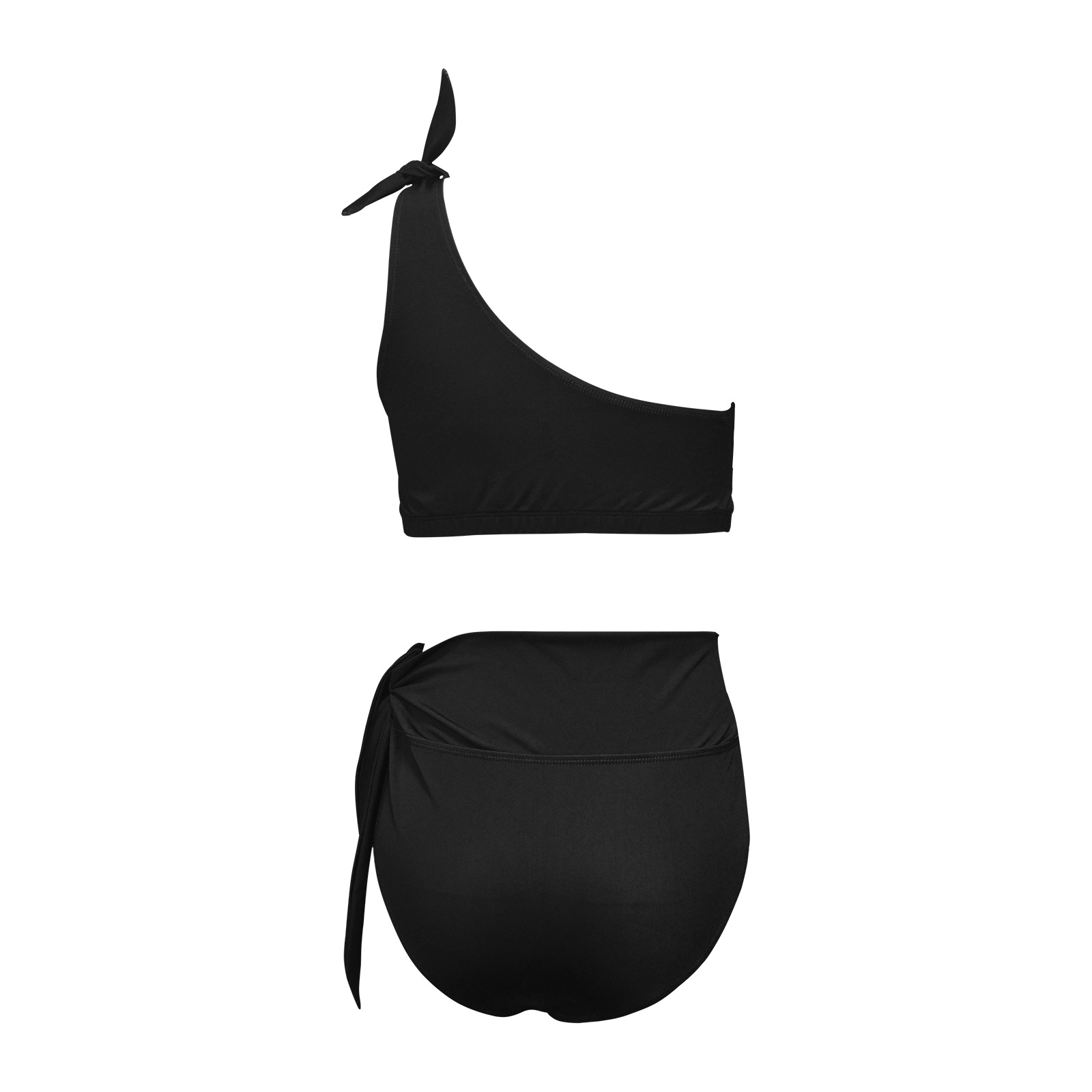 Black High Waisted One Shoulder Bikini Set - Image 4