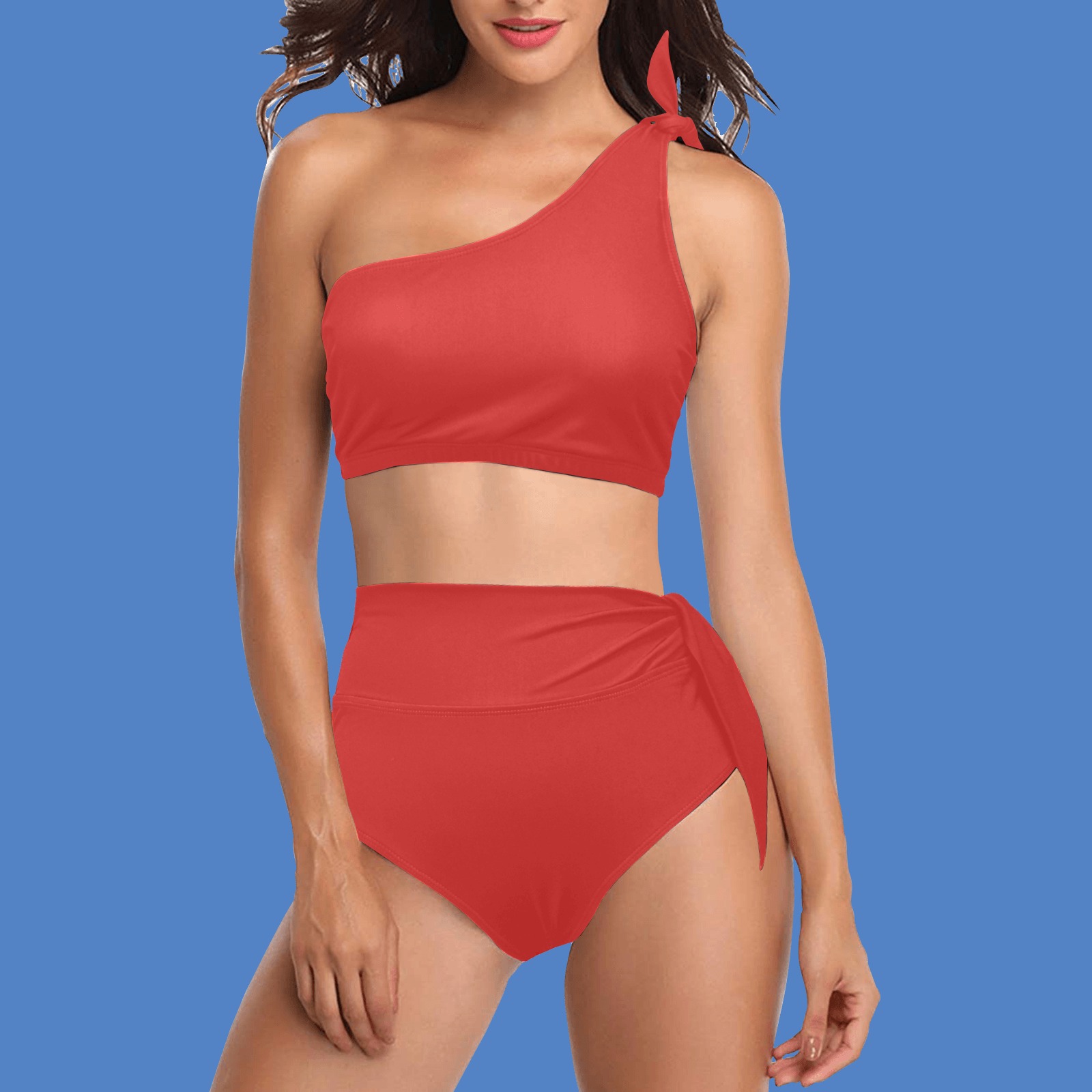 High Waisted One Shoulder Bikini Set (S16)