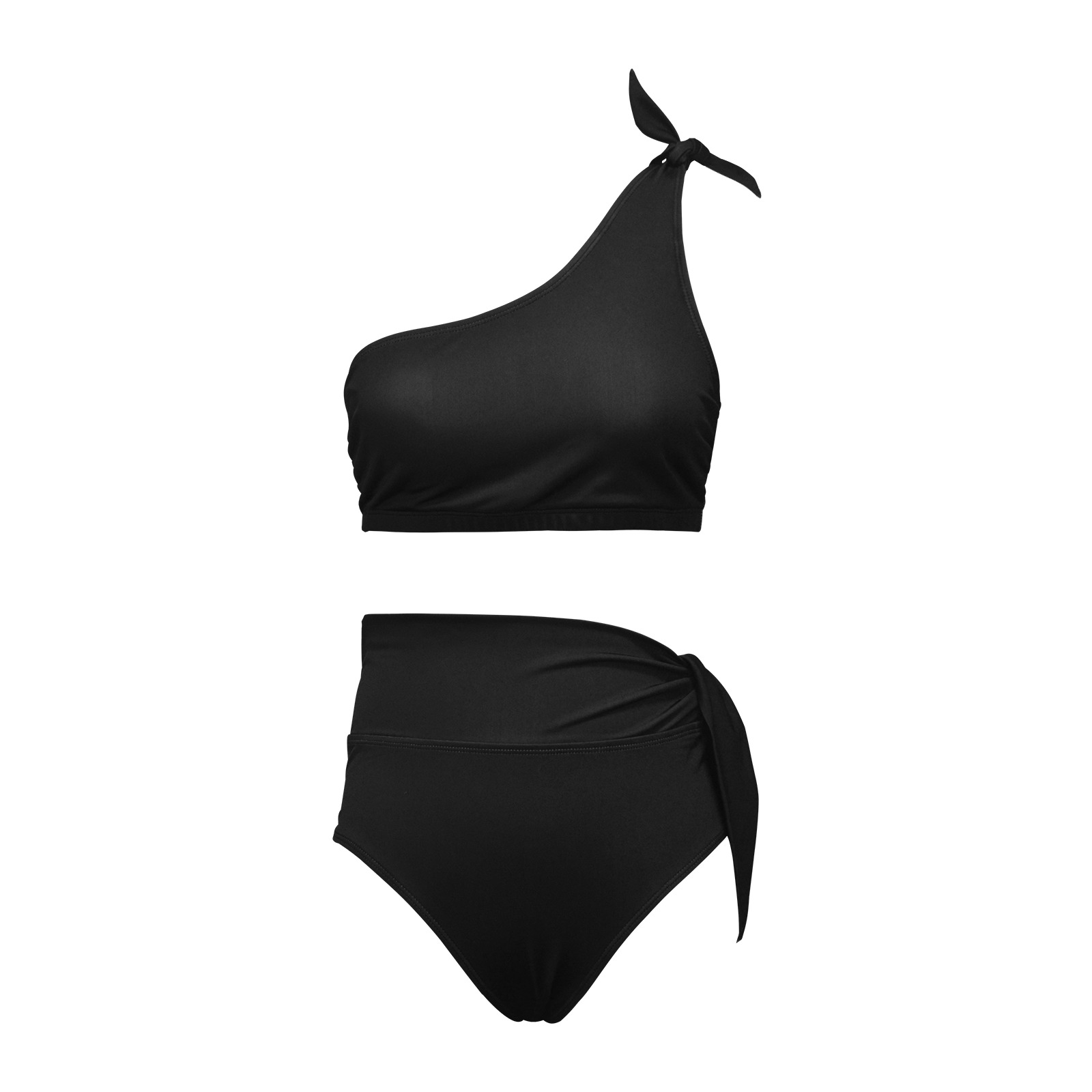 Black High Waisted One Shoulder Bikini Set - Image 3