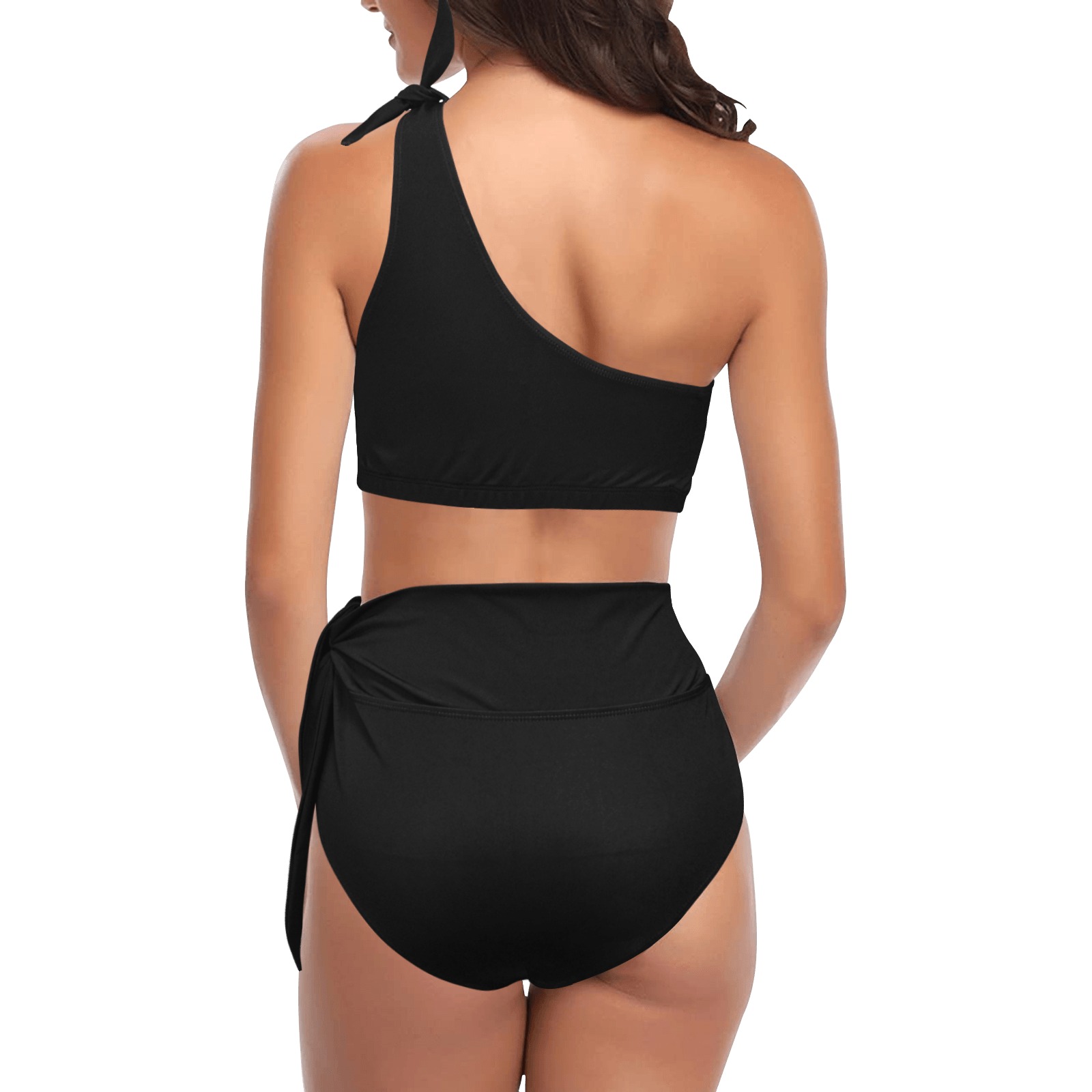Black High Waisted One Shoulder Bikini Set - Image 2